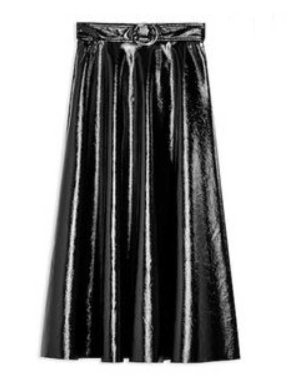 Topshop high-shine faux leather midi skirt.